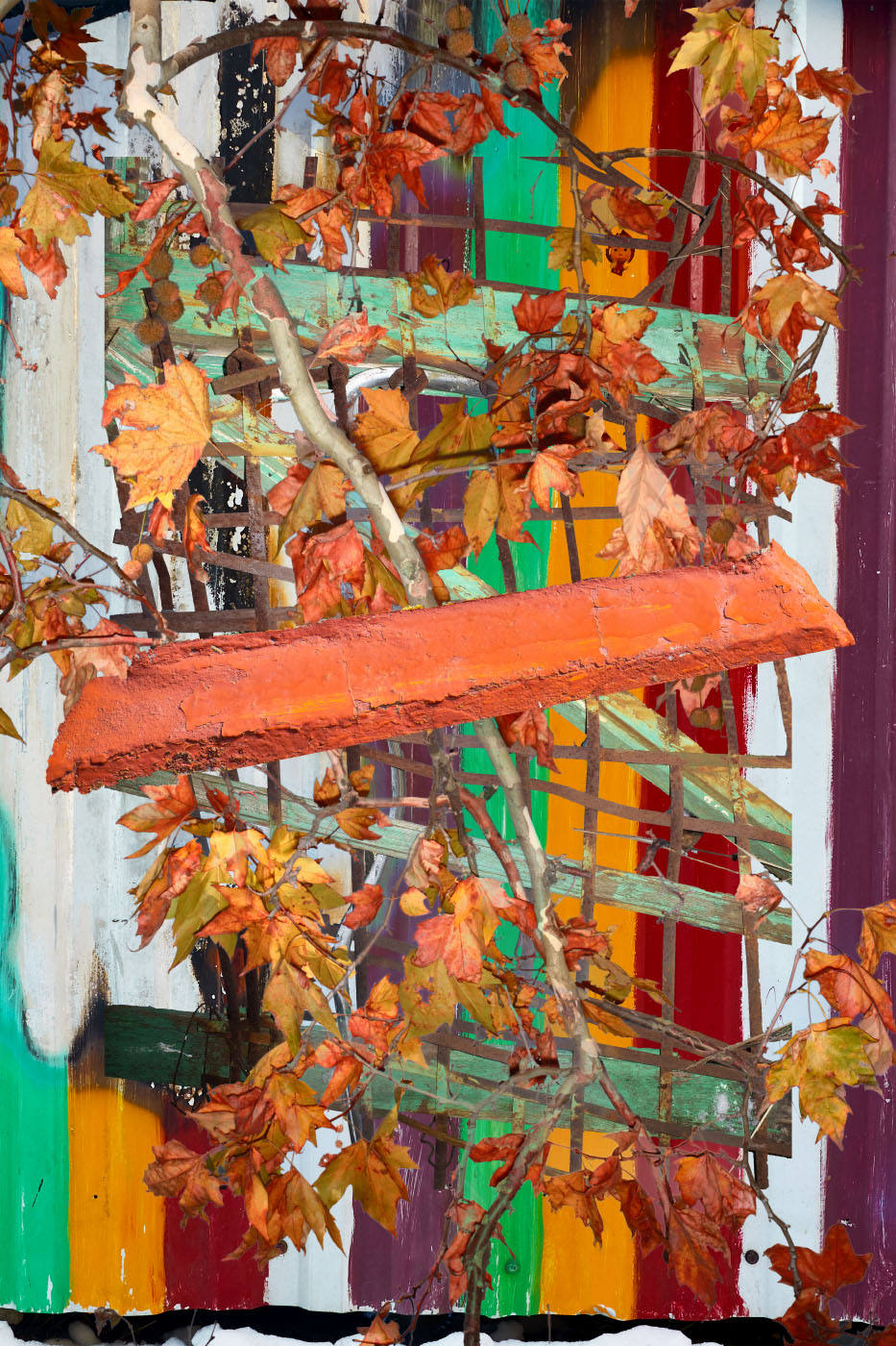 Collage on a background with stripes